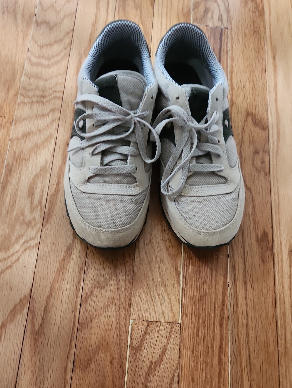 Saucony Leather-free Canvas Tan And Army Green Sneakers Women's Size 9.5